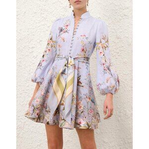 Zimmermann Rebellion Blue Floral Buttoned Mini Dress